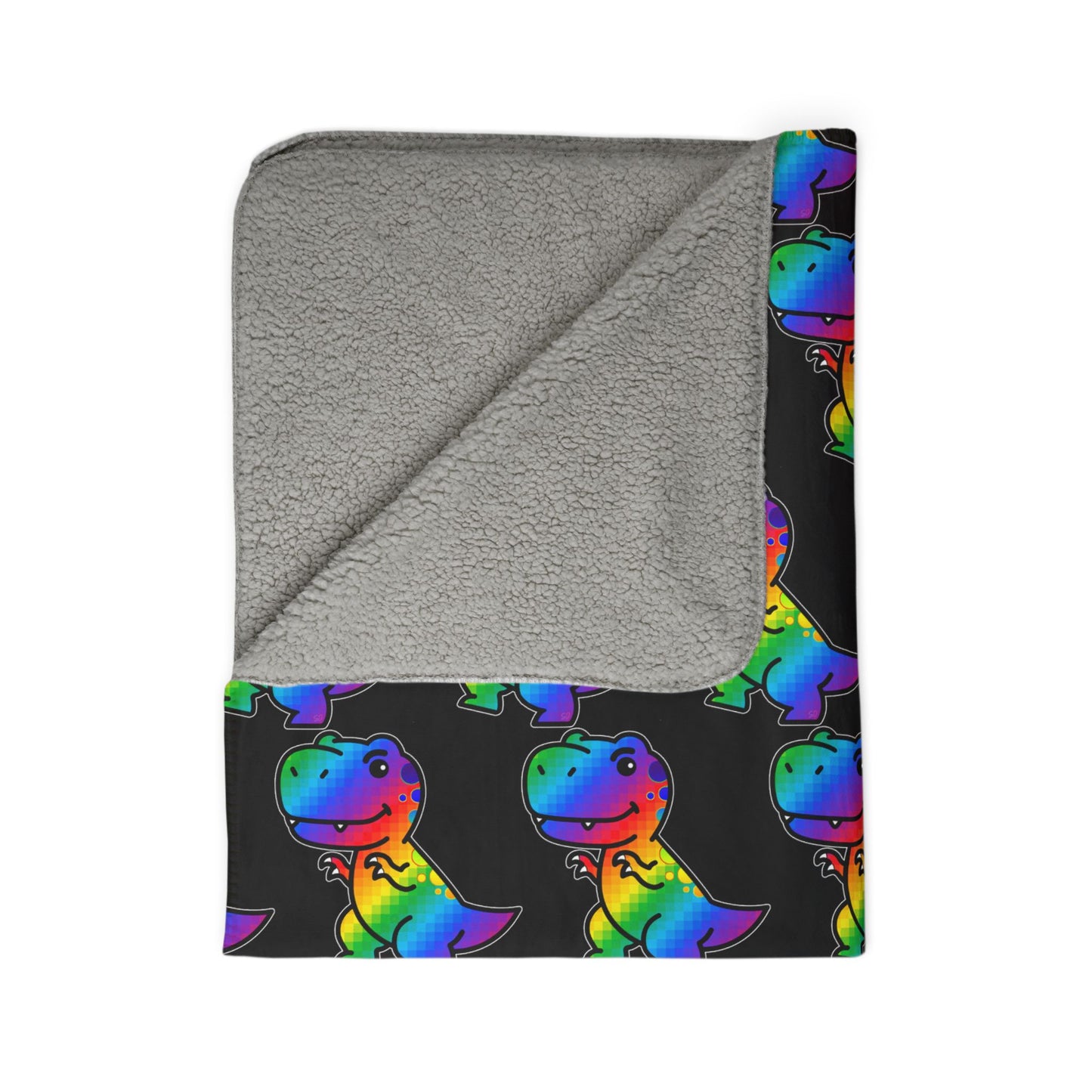 Rainbow Roxy Rex Sherpa Blanket — Cozy Fleece Throw for Kids & Dino Lovers