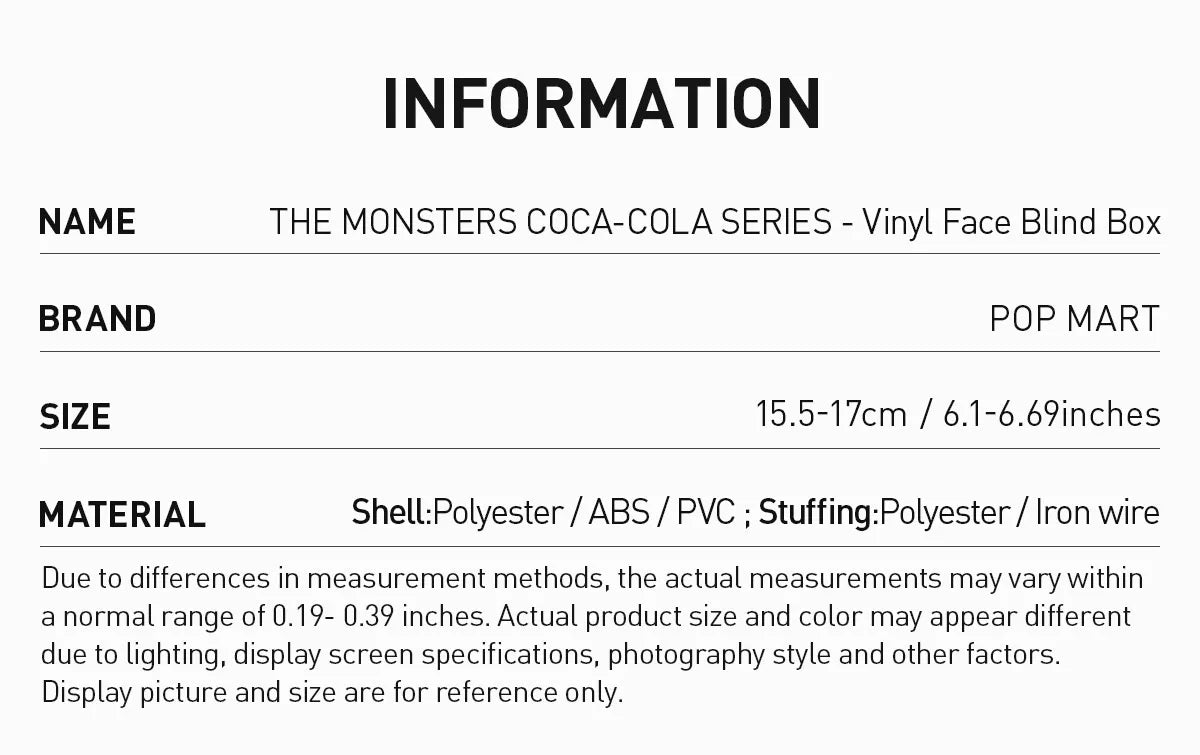 THE MONSTERS COCA-COLA SERIES - Vinyl Face Blind Box