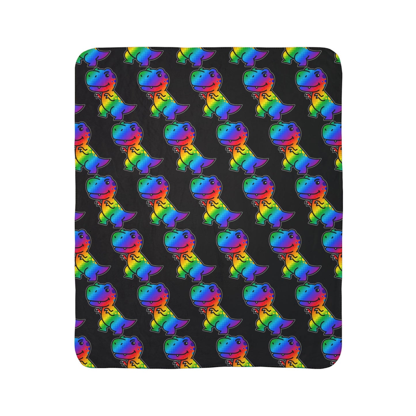 Rainbow Roxy Rex Sherpa Blanket — Cozy Fleece Throw for Kids & Dino Lovers