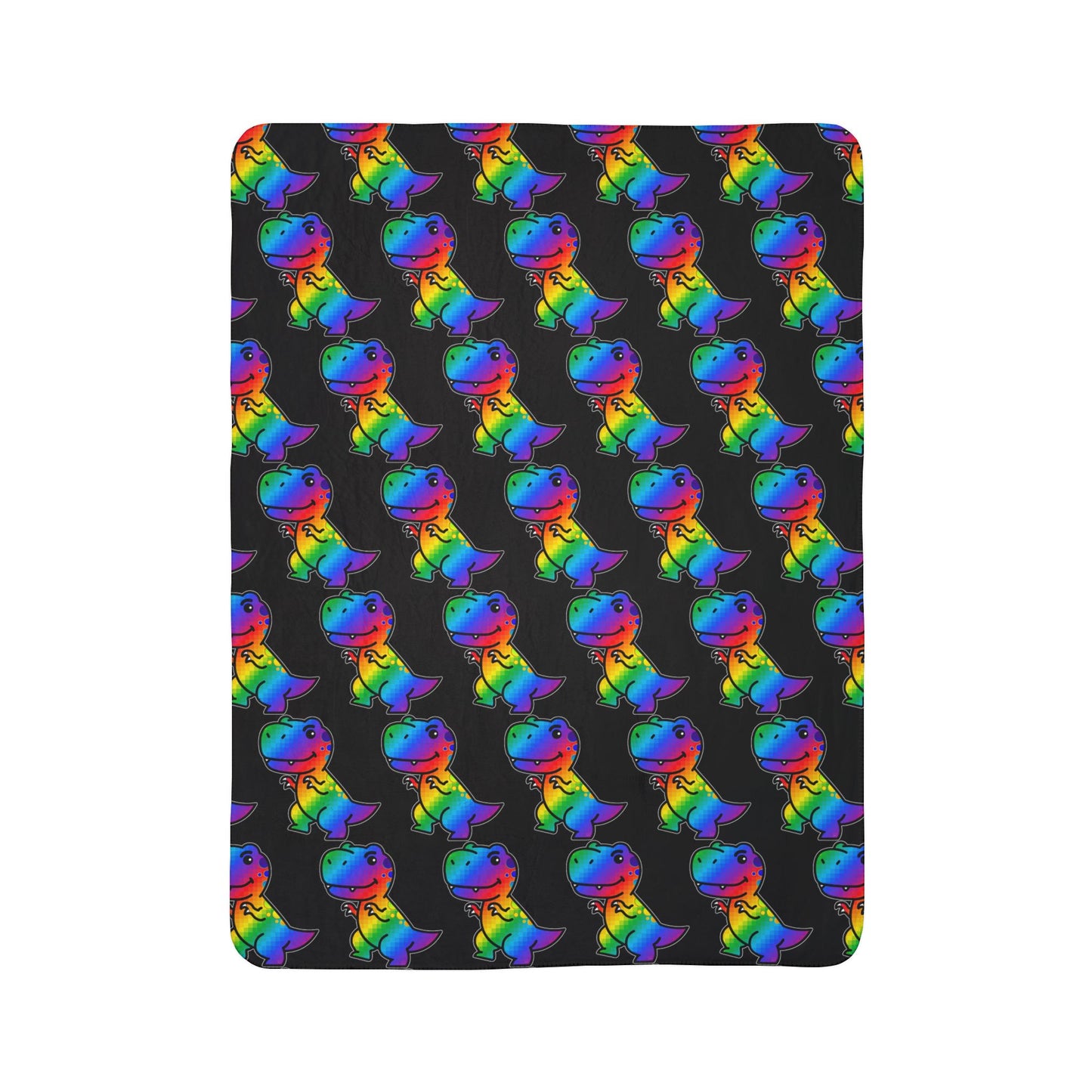Rainbow Roxy Rex Sherpa Blanket — Cozy Fleece Throw for Kids & Dino Lovers