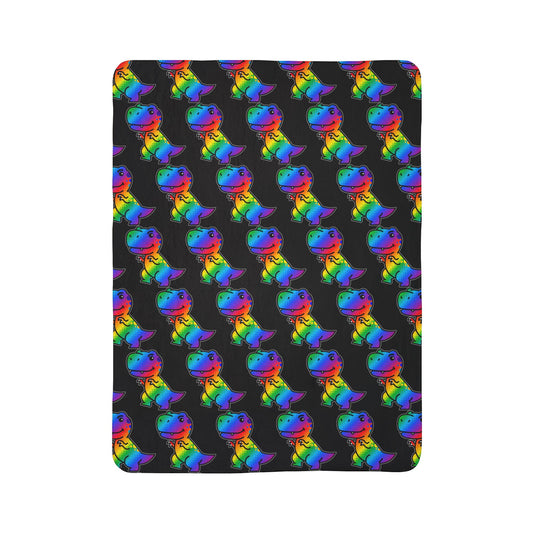 Rainbow Roxy Rex Sherpa Blanket — Cozy Fleece Throw for Kids & Dino Lovers