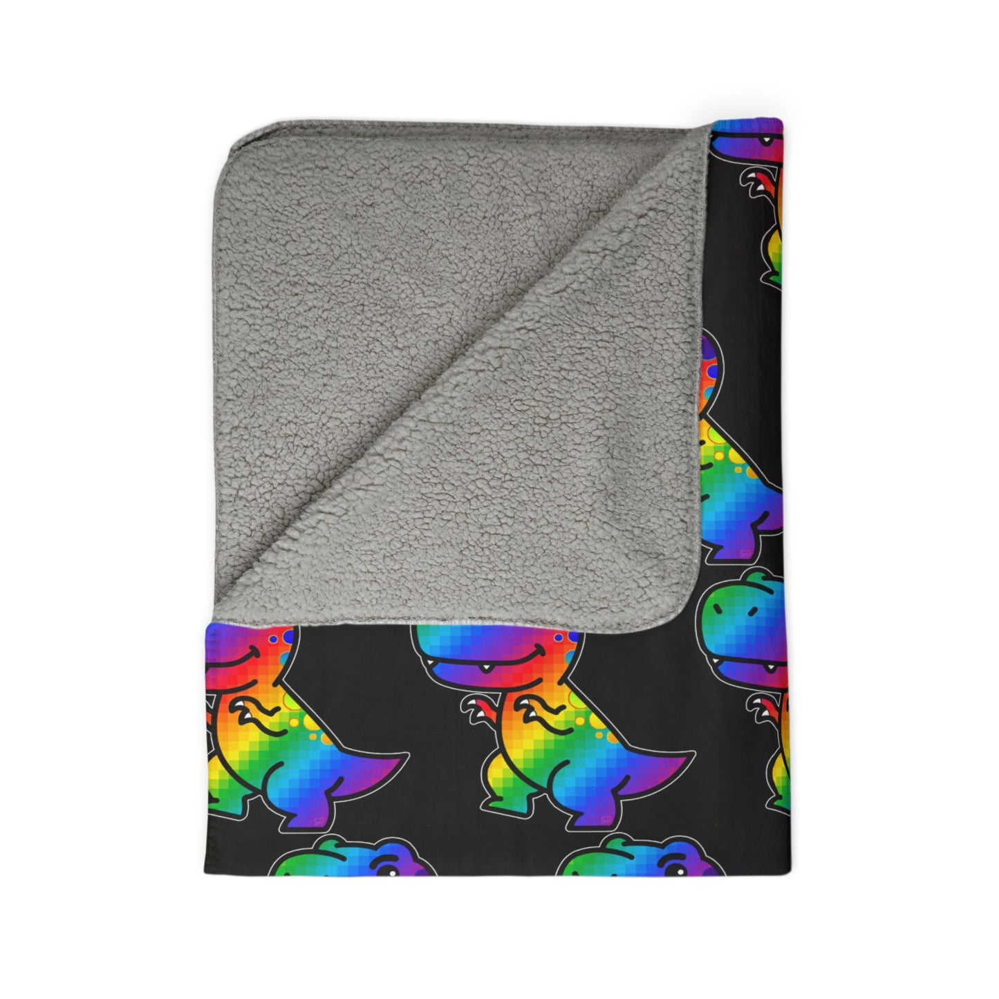Rainbow Roxy Rex Sherpa Blanket — Cozy Fleece Throw for Kids & Dino Lovers